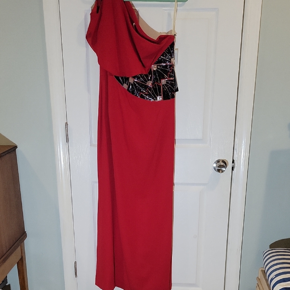 Vintage Daymor Couture Red Evening One-Shoulder Dress with Beaded Accent